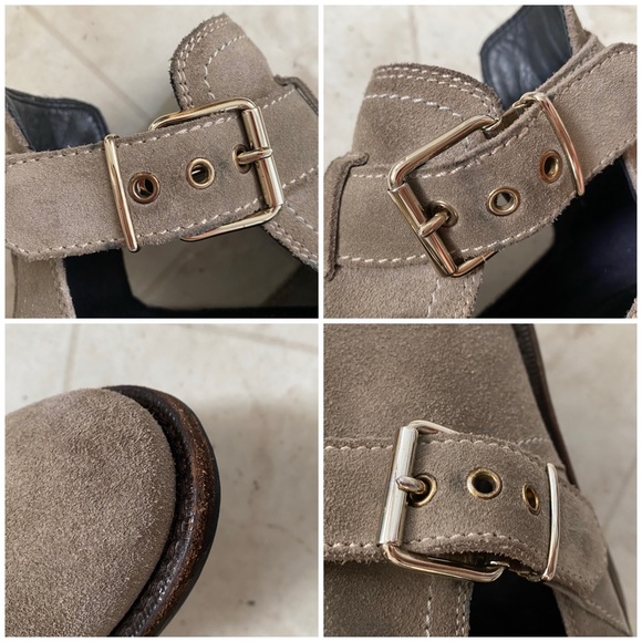 $895 Burberry Made in Italy Grey Suede Cut Out Buckle Moto Ankle Boots Size 6.5 - Picture 16 of 16